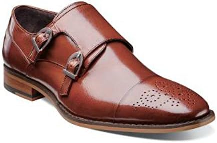 Stacy Adams Trevor Cognac Double Monk Strap Cap Toe Slip On Leather Dress Shoes