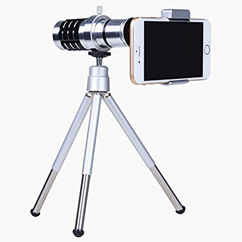 Phone Camera Lens Kit 12x Optical Zoom Universal Smartphone Telephoto Telescope Lens with Tripod Sliver (12x lens + tripod)