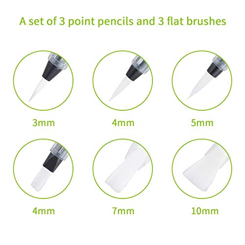 Water Coloring Brush Pens 6 Piece Set, Watercolor Painting Brushes with Flat & Round Tips for Watercolor Painting & Lettering