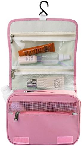 Hanging Toiletry Bag Travel Cosmetic Makeup Kit Organizer for Women Men Large (Simple Pink)