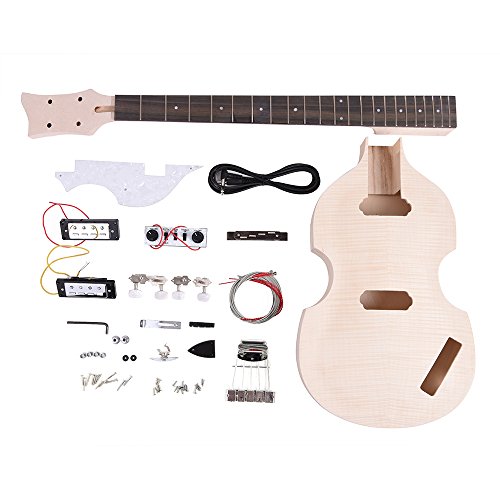 ammoon Unfinished DIY Electric Bass Guitar Kit Basswood Body Maple Neck Rosewood Fingerboard