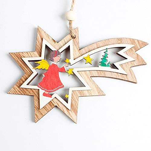 CHITOP Cute Christmas Tree Snowflake,Star, Bell Ornaments - Wooden Hanging Pendants Xmas Party - Home Christmas Decor Supplies Navidad (Shooting Star)