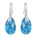 EleQueen 925 Sterling Silver CZ Teardrop Shepherd Hook Dangle Earrings Aquamarine Made with Austrian Crystal for Women, Valentine's Day/Mother's Day/Christmas Jewelry Gift for Mom