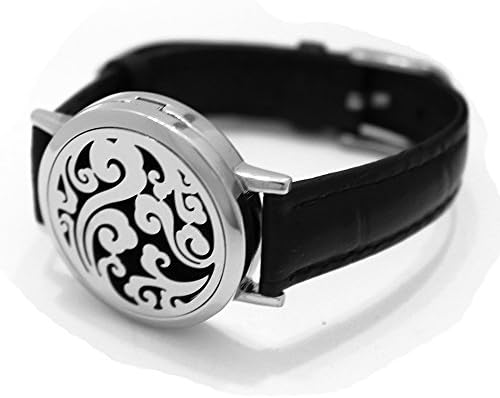 AromaRain Essential Oil Diffuser Bracelet - (Small-Medium Fits Wrists 5"- 6") 316L Stainless Steel Locket With High Quality Black Leather Band
