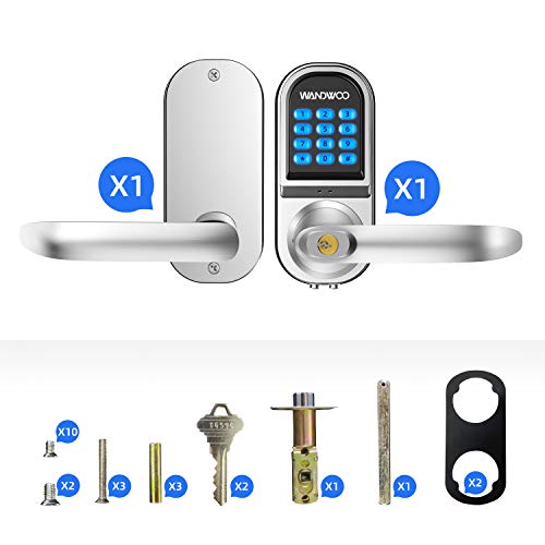 [2019 New]Smart Lock, Wandwoo Electronic Door Locks with Bluetooth Mechanical Keys Auto Lock Enabled Anti-peep Code Adjustable Hand for Office Hotel Home Garage Apartment Silver - Thumbnail 7