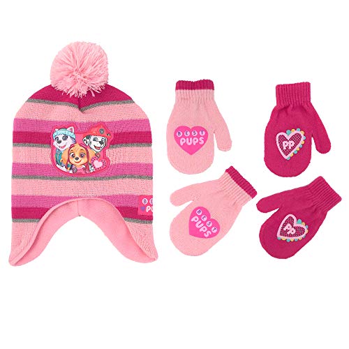 Nickelodeon Little Girls Paw Patrol Character Hat and 2 Pair Mittens or Gloves Cold Weather Set, Age - //coolthings.us