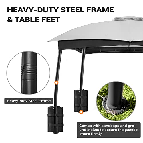 FAB BASED 10x12 Gazebo for Patio, Double Vent Canopy Gazebo with Netting Screen, Outdoor Heavy