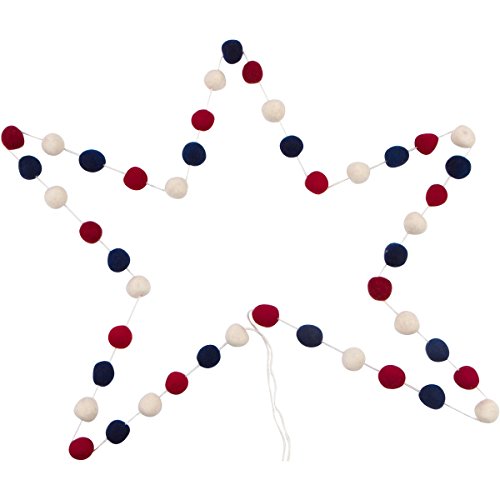 8 Foot Red White and Blue Patriotic Wool Felt Ball Pom Pom Garland - 4th of July Garland Holiday Decoration