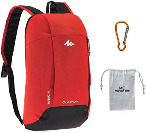 Decathlon QUECHUA Arpenaz Kid/Adult Outdoor Backpack, Mini Small Daypack 10L with Carabiner Clip, Red /Grey