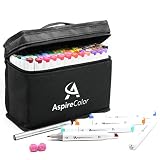 Alcohol Markers for Adults, Teens - AspireColor 80 Color Dual Tip Sketch Markers with Alcohol Based Ink - Bonus Fineliner Pen, Colorless Blender, Carry Case Included - Art Markers for Artists Drawing