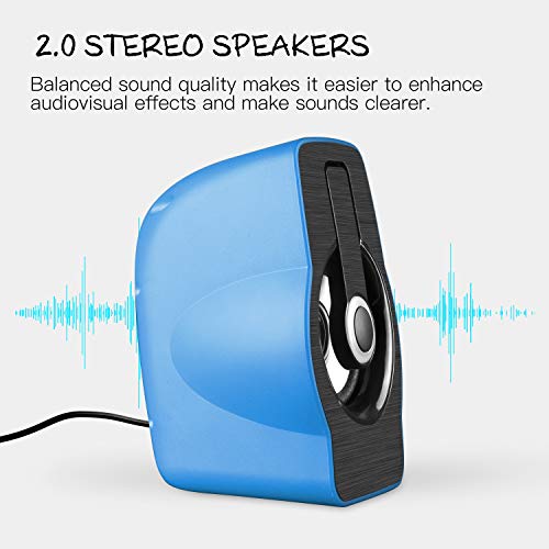 Night Light Computer Speakers,Reccazr 2070 USB-Powered PC Multimedia External Speakers with 7 colors Breathing Lighting |Blue