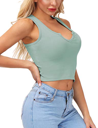 Romanstii Women\'s Scoop Neck Crop Tank Top Sleeveless Top Workout Sport Racerback Summer Shirt Basic Vest