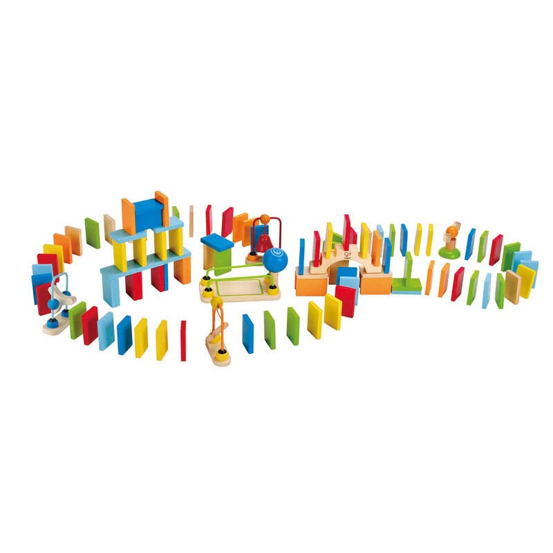 Hape Dynamo Wooden Domino Set Award Winning Domino Racing Building Block Set for Kids, 107 Solid Pieces of Fun Filled Racing, Building and Stacking