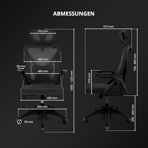DRAIR35 - Gaming-Stuhl, hochwertiges gespanntes Netz und verstärktes Polymer, Latexsitz, gepolsterte Armlehnen, Kolbenklasse 3, drehbar, verstellbar, schwarz.