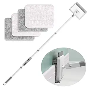 TIMIVO Baseboard Cleaner Tool with Handle,Wall Cleaner with Extension Pole and 4 Reusable Cleaning Pads. Mop Quickly Clean Walls, Baseboards and Ceilings.