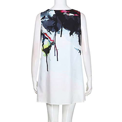 Dressin Womens Dress Summer O-Neck Boho Sleeveless Floral Printed Beach Mini Dress Casual T-Shirt Tank Tops Short Dress