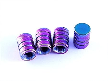 Amazon アルミ製エアバルブキャップ チタニウムレインボー 4個セット 円柱タイプ 汎用 チタン焼き色風 エアバルブキャップ 車 バイク