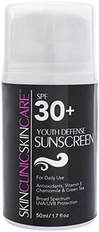 SkinClinic SkinCare Youth Defense Sunscreen SPF 30+ for Face w Moisturizing Antioxidants Broad Spectrum Water Resistant Skin Calming Camomile