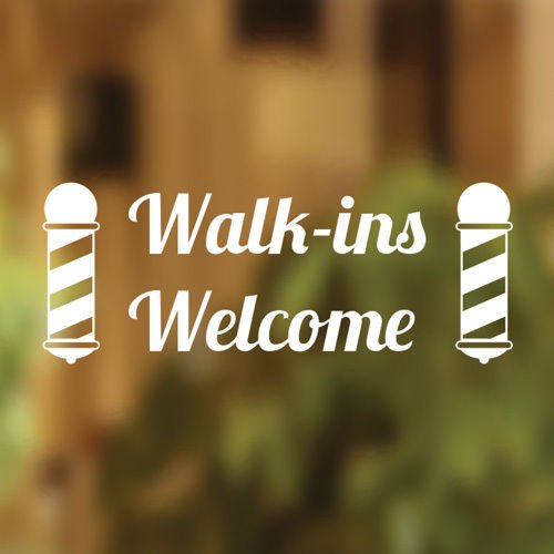 Barbers Pole Shop Walkins Welcome Vinyl Sign Hairdressers Hair Salon Window Lettering Sticker