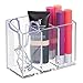 mDesign Small Plastic Self Adhesive Bathroom Vanity Cosmetic Organizer - Wall Mount Holder for Hair Care, Jewelry, Cotton Swabs, Makeup Brushes, Mascara, Lip Gloss - 3 Compartments - 2 Pack - Clear