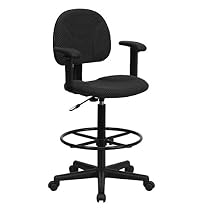 Black Patterned Fabric Ergonomic Drafting Chair with Height Adjustable Arms (Adjustable Range 22.5''-27''H or 26''-30.5''H)