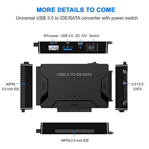 USB 3.0 to SATA/IDE Converter Hard Drive Adapter with 12V/2A Power Adapter & USB 3.0 Cableâ€¦