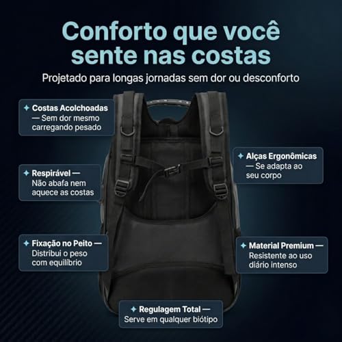Mochila Executiva Couro Sintético Antifurto Notebook 17USB Impermeável 50L Masculina Trabalho Faculdade Viagem Reforçada com Cabo de Aço