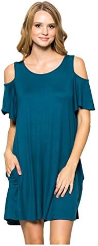 My Space Clothing Women's Cold Shoulder Jersey Swing Dress (X-Large, Teal)