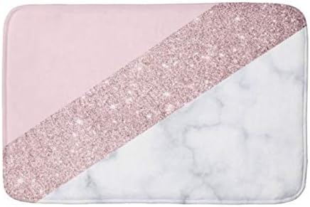 Yesstd elegant girly rose gold glitter white marble pink Absorbent Super Cozy Bathroom Rug Doormat Welcome Mat Indoor/Outdoor Bath Floor Rug Decor Art Print with Non Slip Backing 24" L x 16"W Inches.