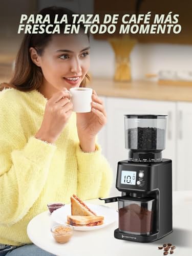 Homtone Electric Coffee Grinder with Conical Grinder - Coffee Mill with 51 Grinding Levels, Removable Holder, Container Included - For Espresso, Filter Coffee, Cold Brew (Nero)