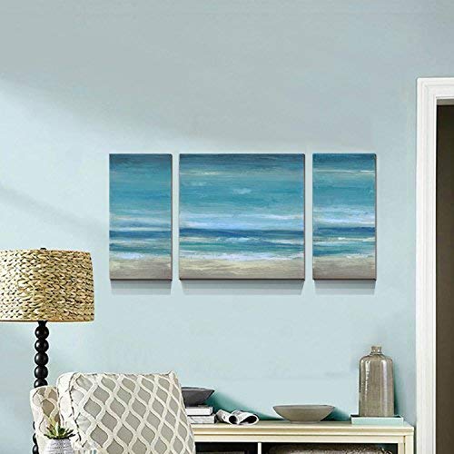 3Hdeko Ocean Wall Art Abstract Beach Pictures Coastal Wall Decor Modern 3 Pieces Teal Blue