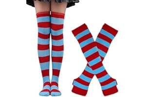 Benefeet Sox Womens Girls Striped Thigh High Socks Over Knee High Socks Leg Arm Warmer Fingerless Gloves Set Tube Costume