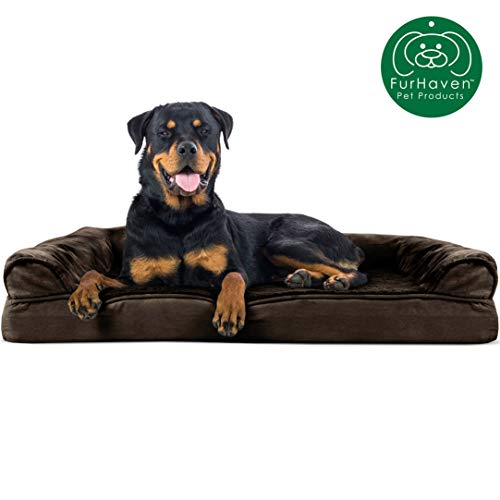 Furhaven Pet Dog Bed | Orthopedic Ultra Plush Faux Fur & Suede Traditional Sofa-Style Living Room Couch Pet Bed w/ Removable Cover for Dogs & Cats, Espresso, Jumbo