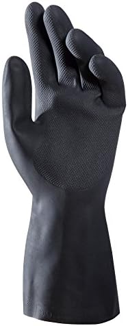 ALTO PLUS 260417 260 Chemical Gloves, 31 mil, 12.5" Flock Lined Natural Rubber, Flat Cuff, Embossed Grip, Size 7, Black (1Pair Pack)
