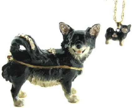 Amazon Com Long Hair Black Chihuahua Dog Bejeweled Trinket Box