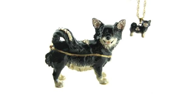 Amazon Com Long Hair Black Chihuahua Dog Bejeweled Trinket Box