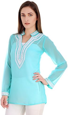 Turquoise Split-neck Sequin Top (Medium)