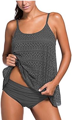 Also Easy Chic Womens Lace Tankini Top with Briefs Bikini Swimwear Swimsuit Gray L New