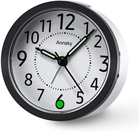 Annsky Non Ticking Alarm Clock with Nightlight, Desk Bedside Silent Clock with Snooze function,Battery Operated Travel Small Clocks for Kids Bedroom Office