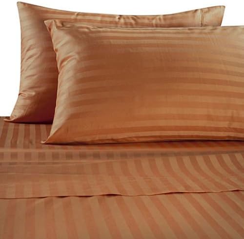 Deluxe’ Striped Bed Sheet Set 100 Percent Egyptian Cotton Fine Single Yarns 1800 Thread Count Features Indulgently Soft Surface with a Lovely Sheen!! Set includes Fitted, Flat and Pair of Pillow Cases. Deep Pocket Fitted Sheet up to 18 Inches (King, Bornze)