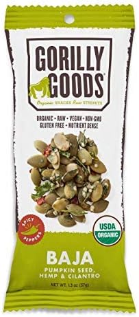Gorilly Goods KETO Trail Mix w/ Organic Raw Vegan Whole Food Ingredients - Spicy Trail Mix Grab & Go Snack Packs (BAJA - Pumpkin Seeds, Cilantro, Lime and Chili) 1.3 Ounce Bags (12 CT)