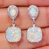 Hithop Fashion Women 925 Sterling Silver FWhite Fire Opal Ear Earrings Wedding Jewelry