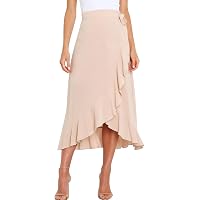 Smart Universe Women's High-Waisted Pleather Skirt - Elastic Midi A-Line With Invisible Zipper