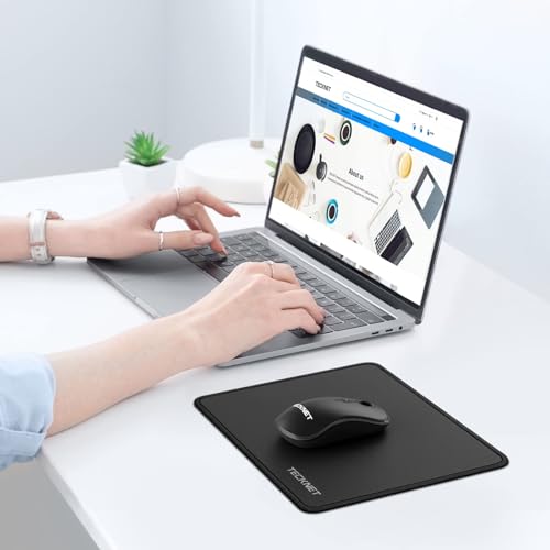 TECKNET Mouse Pad with Anti-fray Stitching, Waterproof Surface & Non-Slip Rubber Base with Stitched Edges Gaming Mouse Mat for Laptop，Compatible with Laser and Optical Mice - Black