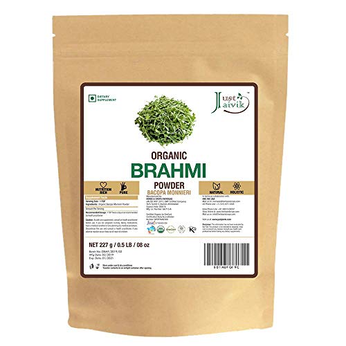 Just Jaivik 100% Organic Brahmi Powder Bacopa Monnieri- USDA Certified Organic, 227 GMS / 1/2 LB Pound / 08 Oz