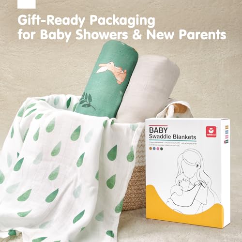 hahaland 100% Natural Bamboo Muslin Baby Blanket Set with 1 Piece 120 x 120 cm and 2 Pieces 100 x 95 cm – Soft and Absorbent Swaddle for Babies