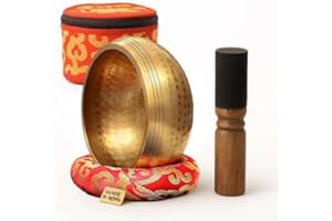 HEALING MONK Wonders Ladies Tibetan Singing Bowl Set – Handcrafted in Nepal – Meditation Sound Bowl for Healing, Stress Relief, Chakra Balancing – Ideal Gift for Yoga Lovers, Women & Men (Buddha GOLD)