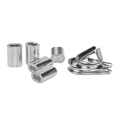 Sunmns 100 Pieces 1/16 Inch Wire Rope Aluminum Crimping Loop Sleeve and 20 Pieces M2 Stainless Steel Thimble