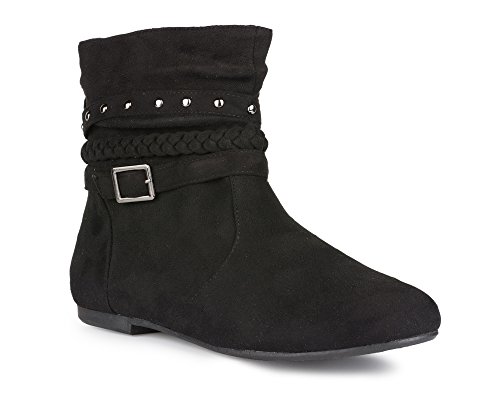 Twisted Women s SHELLY Faux Leather Ankle-High Slouchy Boot with Multi Buckle Straps - SHELLYDEV BLACK SUEDE, Size 10