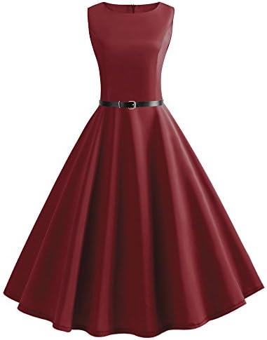 Clearance Sale! Women Dress Daoroka Ladies Vintage Sleeveless O Neck Evening Vintage Gown Party Prom Swing Above Knee Mini Dress (M, Wine)